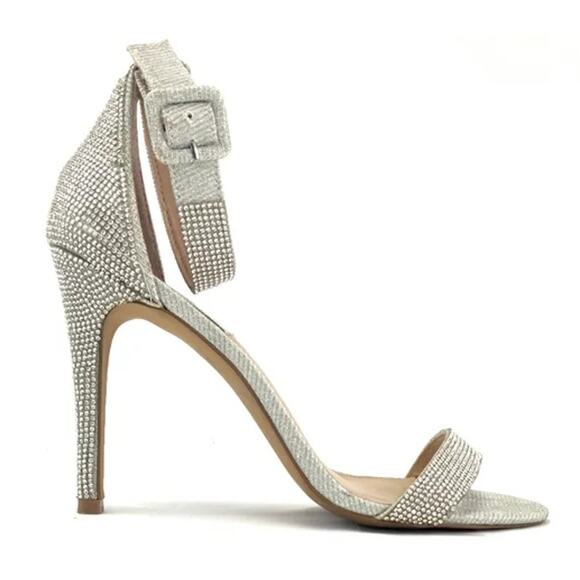 Steve Madden Masquerade Heels Sparkle Crystal Rhinestone Stiletto Sandals Silver - Picture 12 of 12
